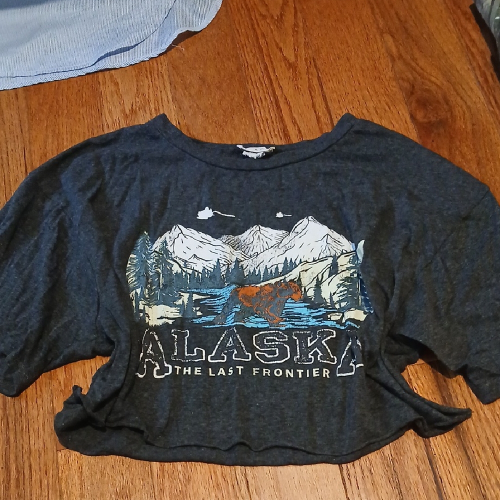 Alaska Graphic Cropped Shirt - Grey